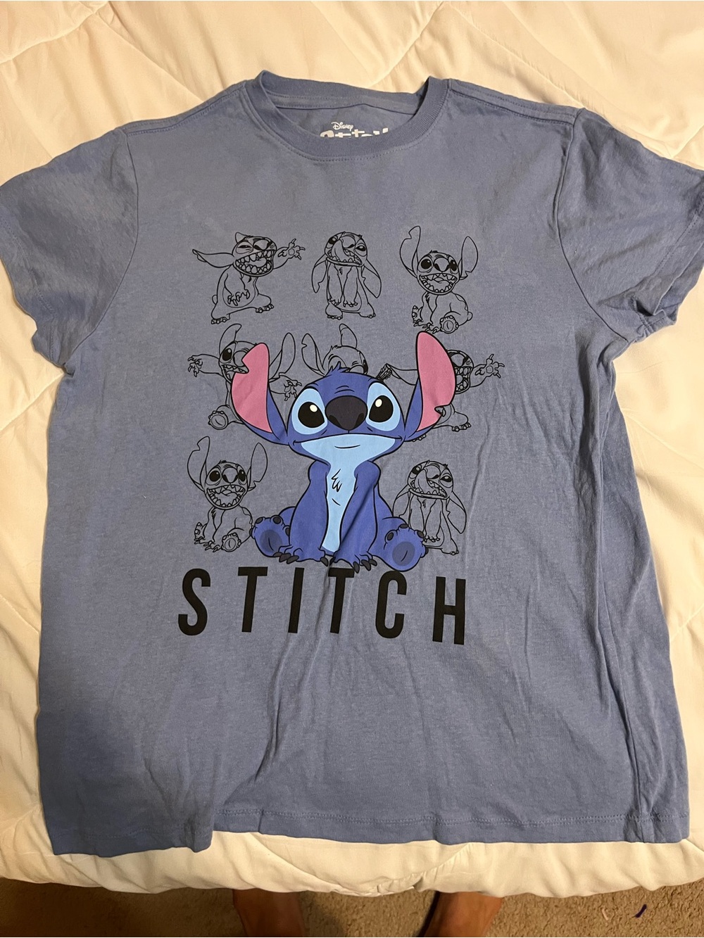 Disney Blue Stitch Graphic Tee with Pink Ear Accents